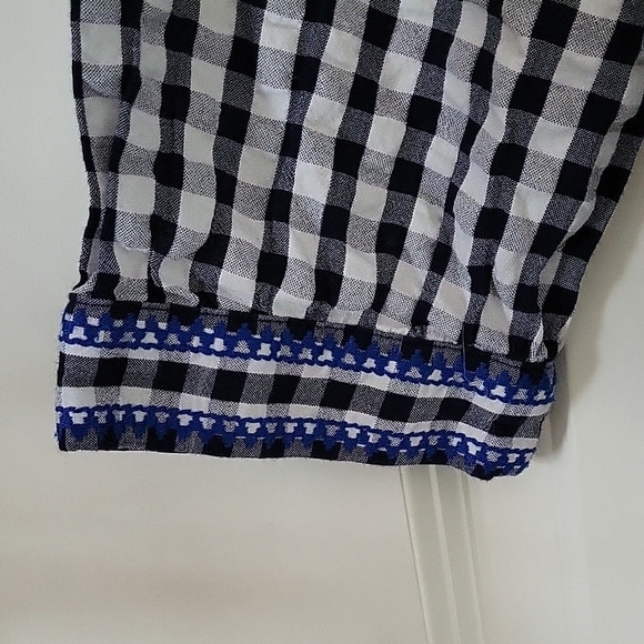 J. Crew Womens Small Black White Gingham Embroidered Peasant Top Square Neck - Picture 7 of 8